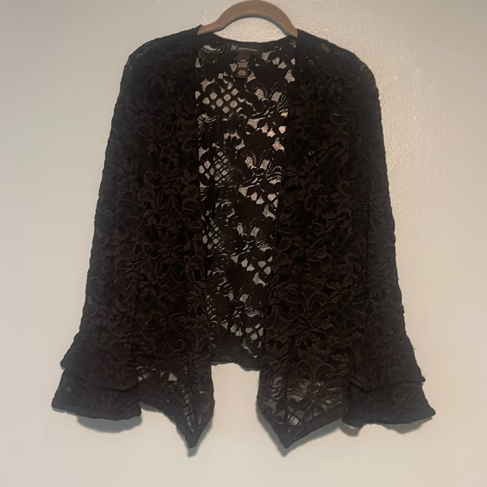NWOT INC Ladies Black Lace Cardigan - Size Petite Medium
